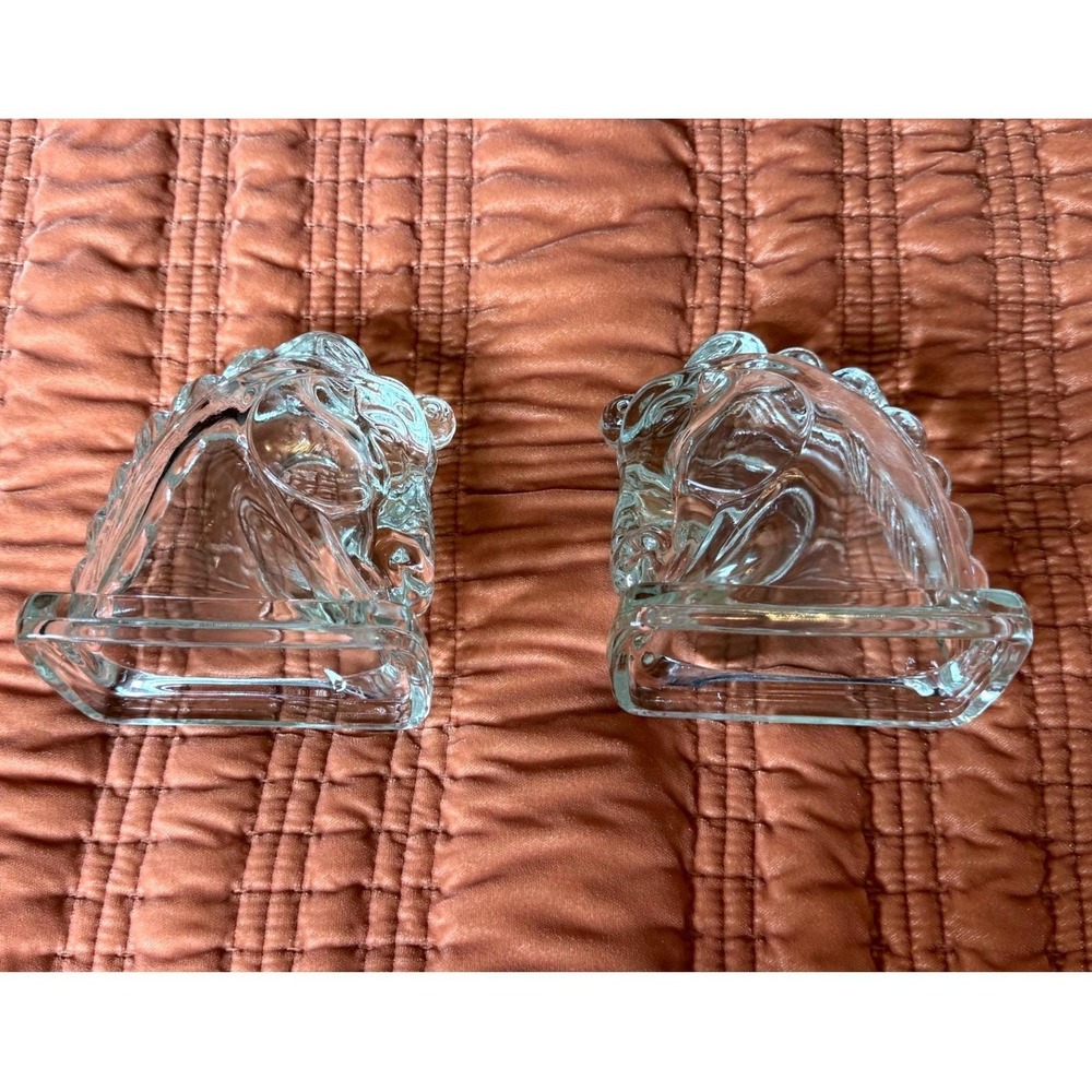Vintage Art Deco Style Clear Glass Horse Head Bookends (Pair)